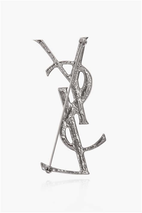 Srebrny Broszka z logo Saint Laurent .